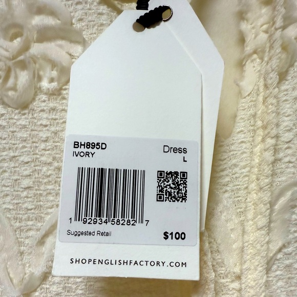 NWT | English Factory x Anthropologie Ivory Ribbon Summer Pull on Dress | L - Picture 4 of 9